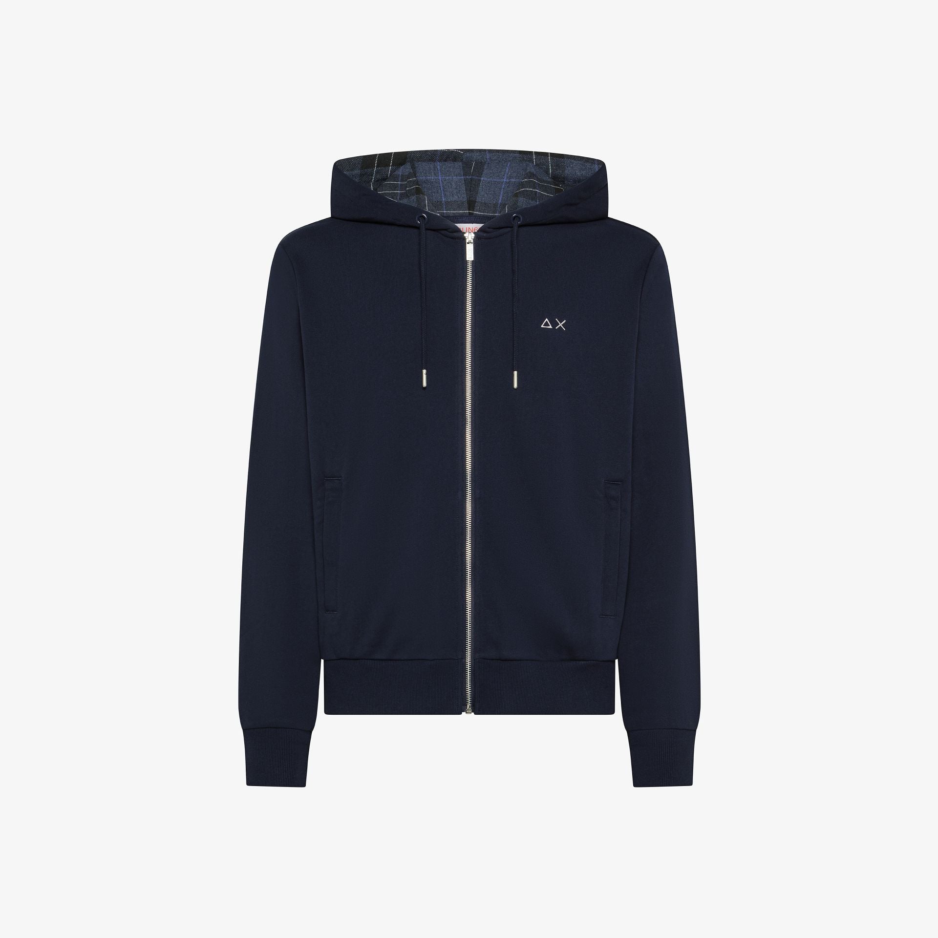 Felpa in misto cotone con cappuccio e zip navy blue F45124