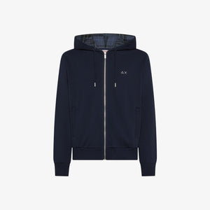 Felpa in misto cotone con cappuccio e zip navy blue F45124