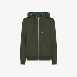 Felpa in misto cotone con cappuccio e zip verde militare F45124