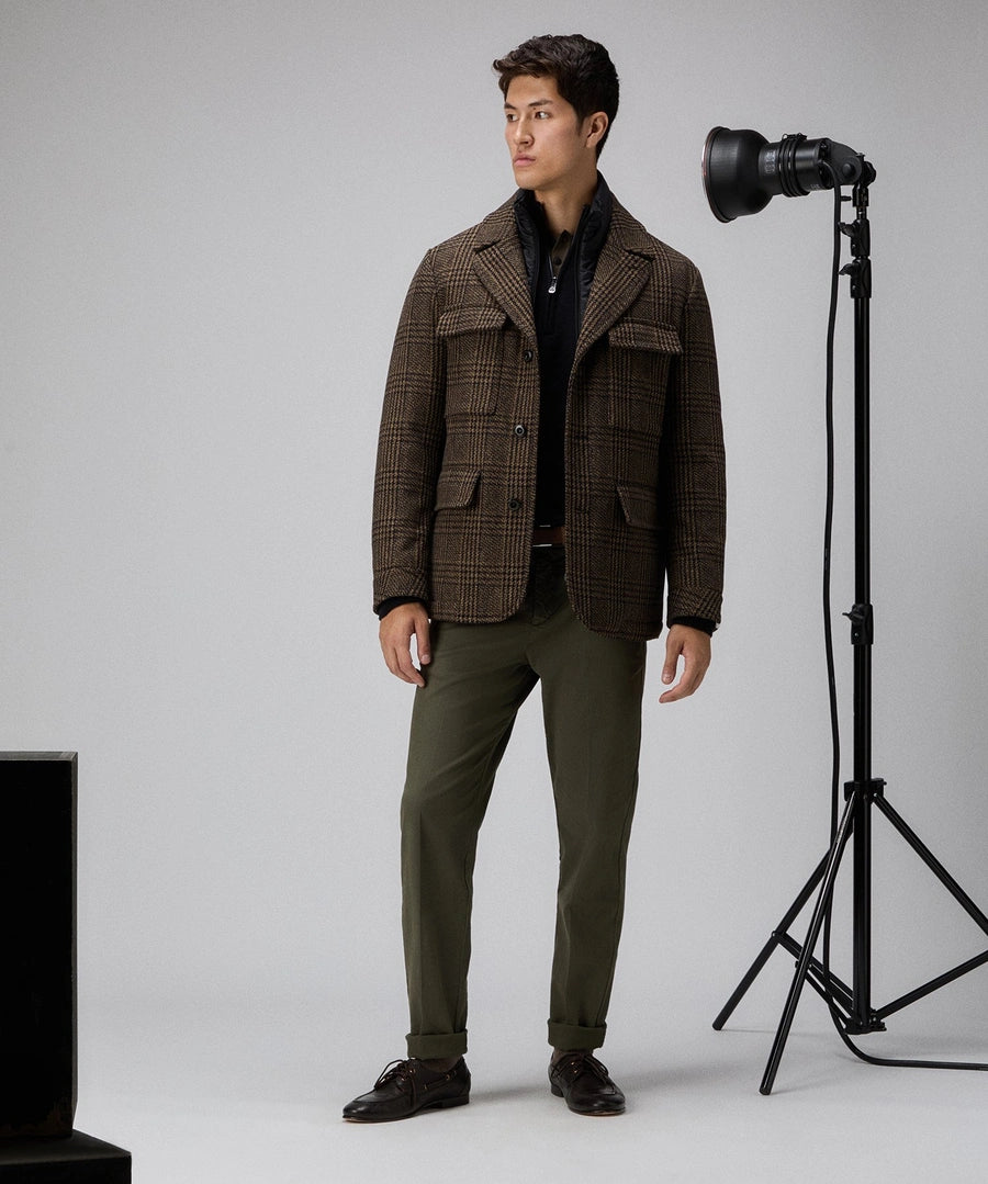 Giacca in panno check con pettorina staccabile