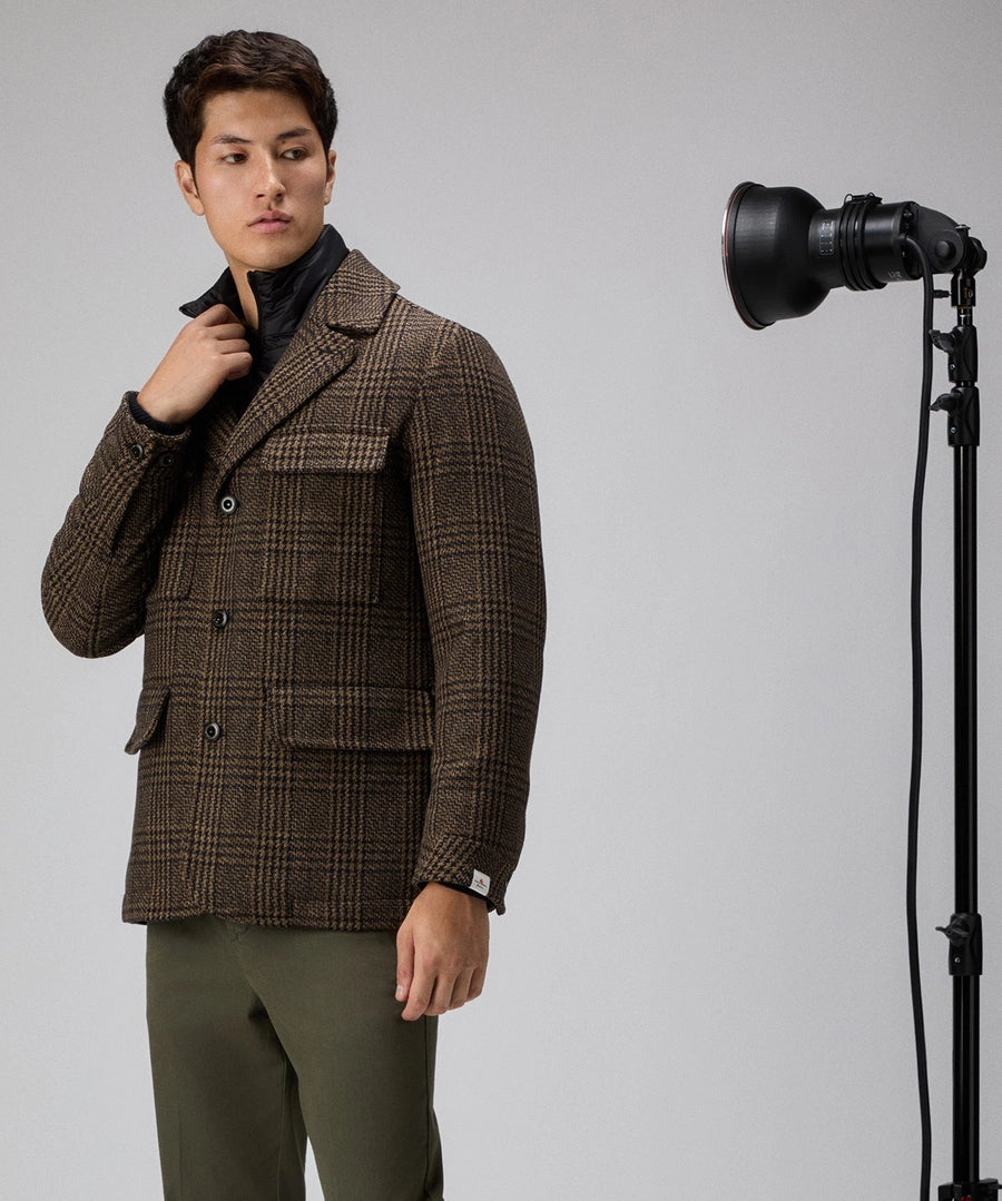 Giacca in panno check con pettorina staccabile