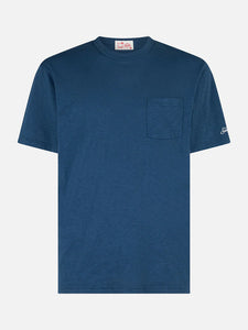 T-shirt da uomo President in cotone fiammato blu con ricamo