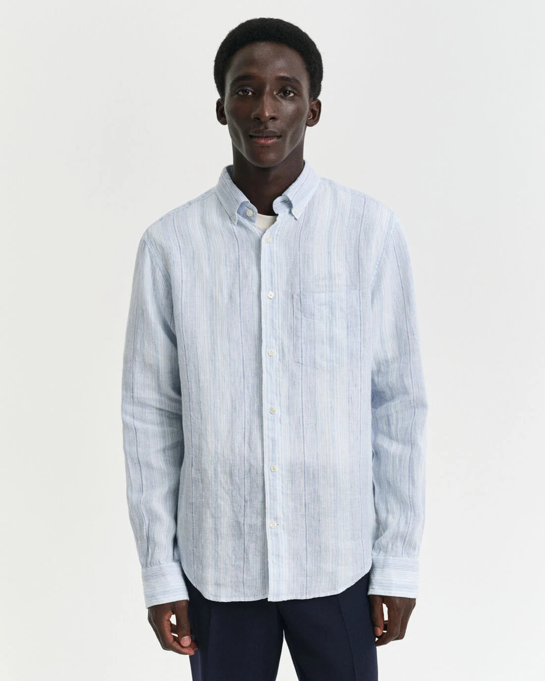 Camicia di lino a righe sottili regular fit