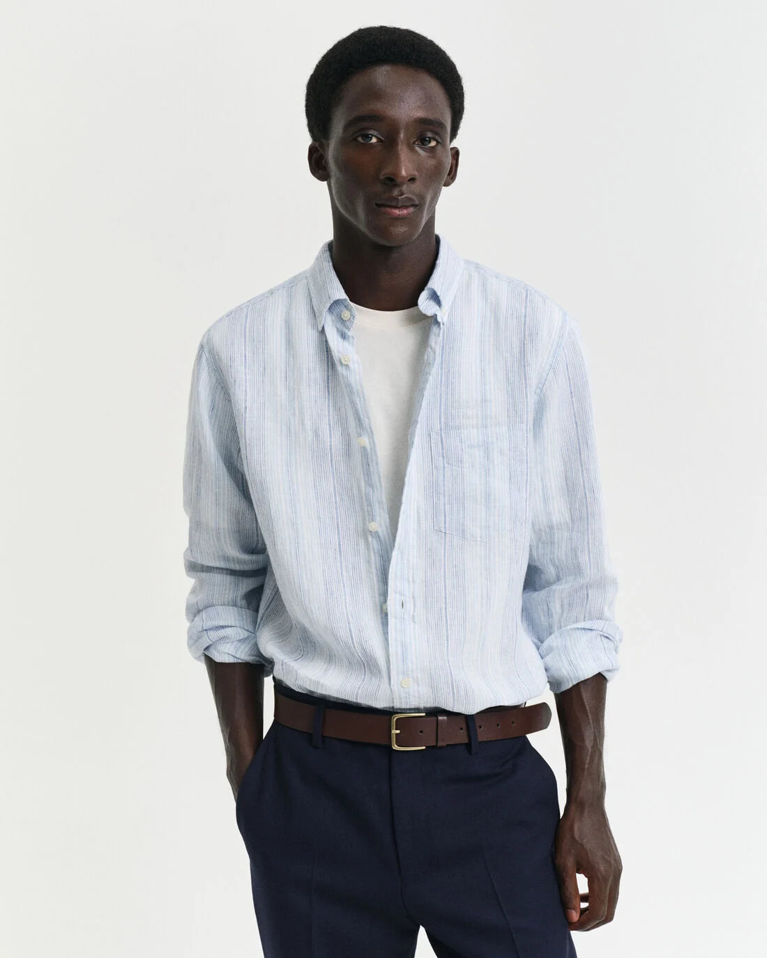 Camicia di lino a righe sottili regular fit