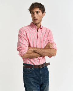 Camicia in misto cotone-lino a righe regular fit