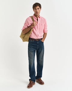 Camicia in misto cotone-lino a righe regular fit