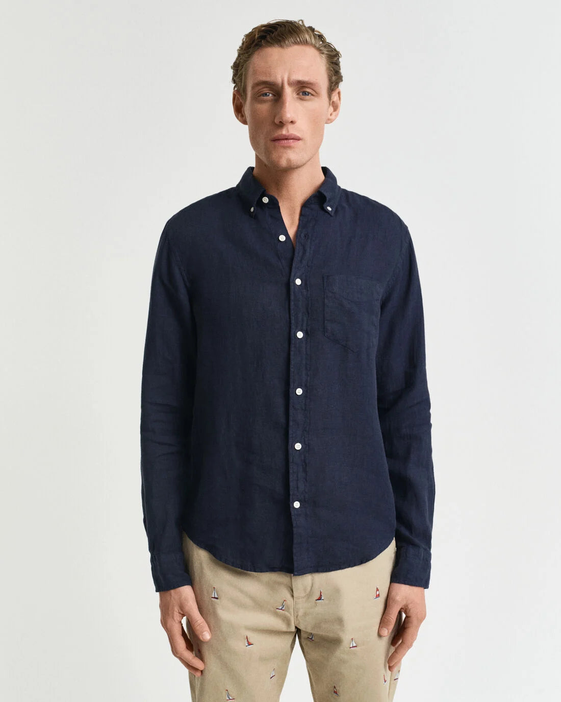 Camicia di lino tinto in capo regular fit