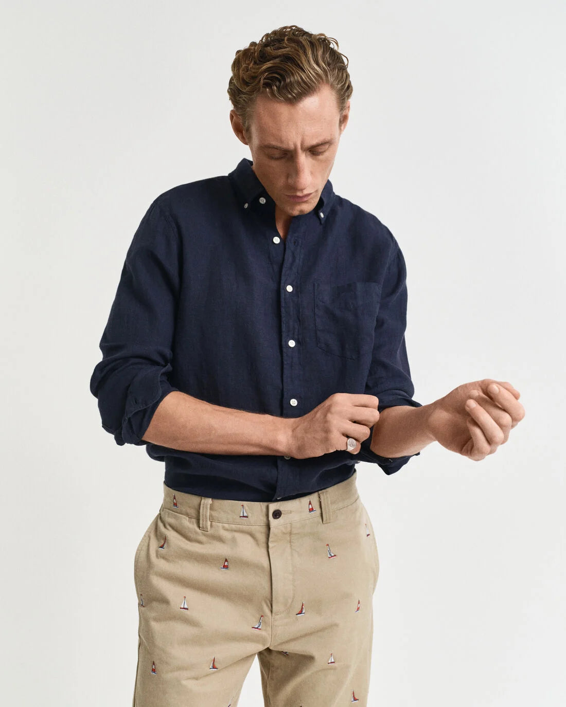 Camicia di lino tinto in capo regular fit
