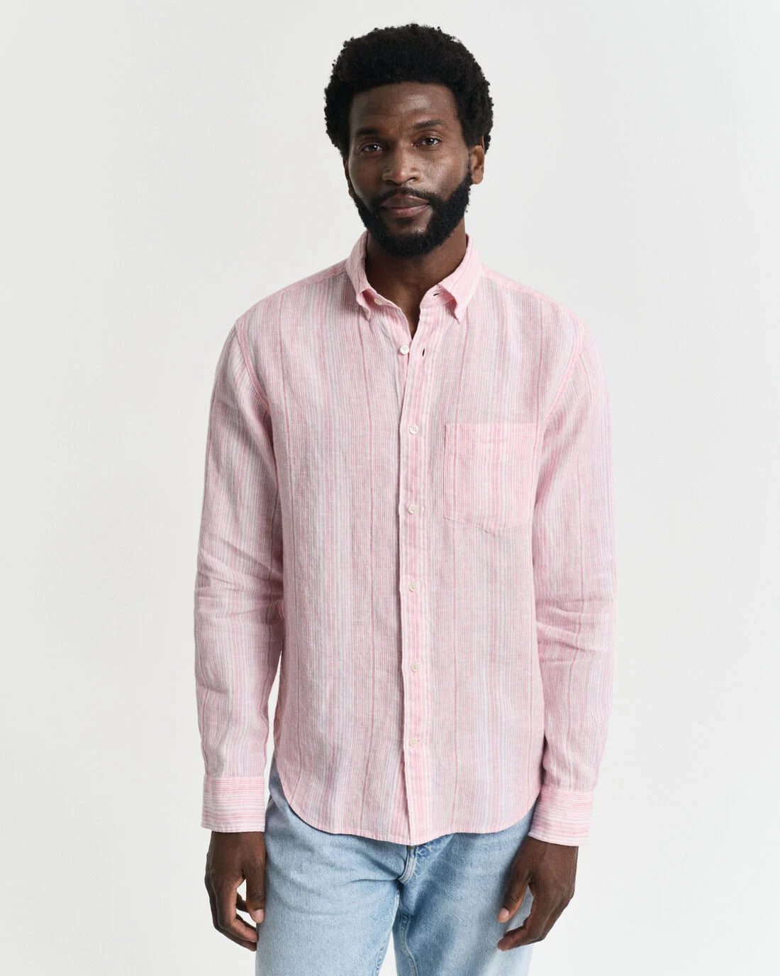 Camicia di lino a righe sottili regular fit