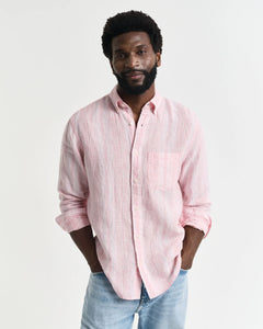 Camicia di lino a righe sottili regular fit