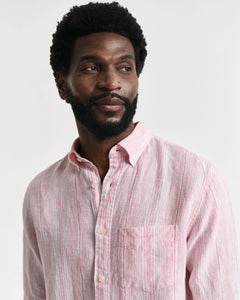Camicia di lino a righe sottili regular fit