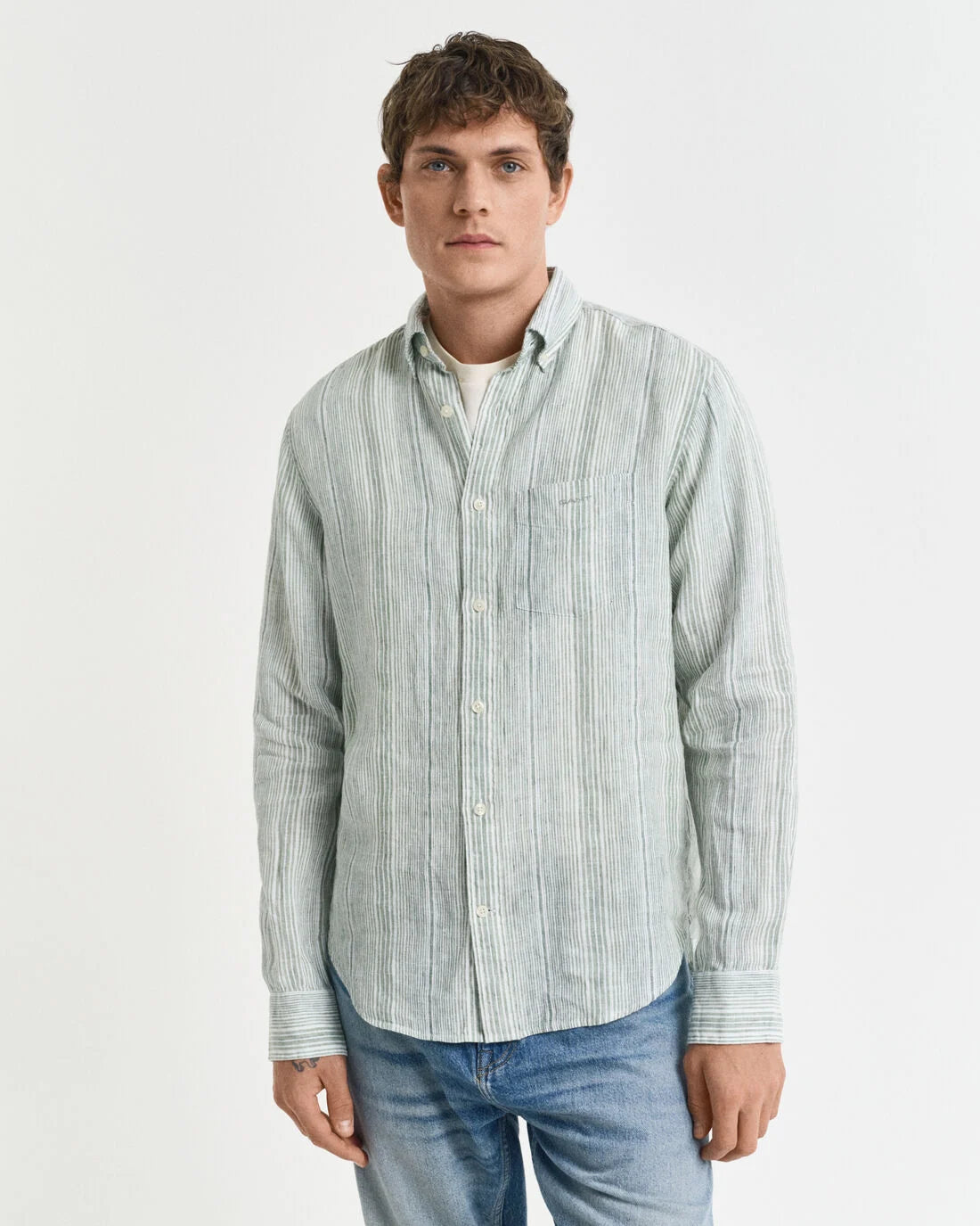 Camicia di lino a righe sottili regular fit