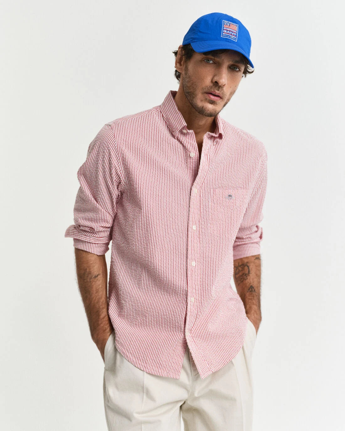 Camicia seersucker a righe regular fit